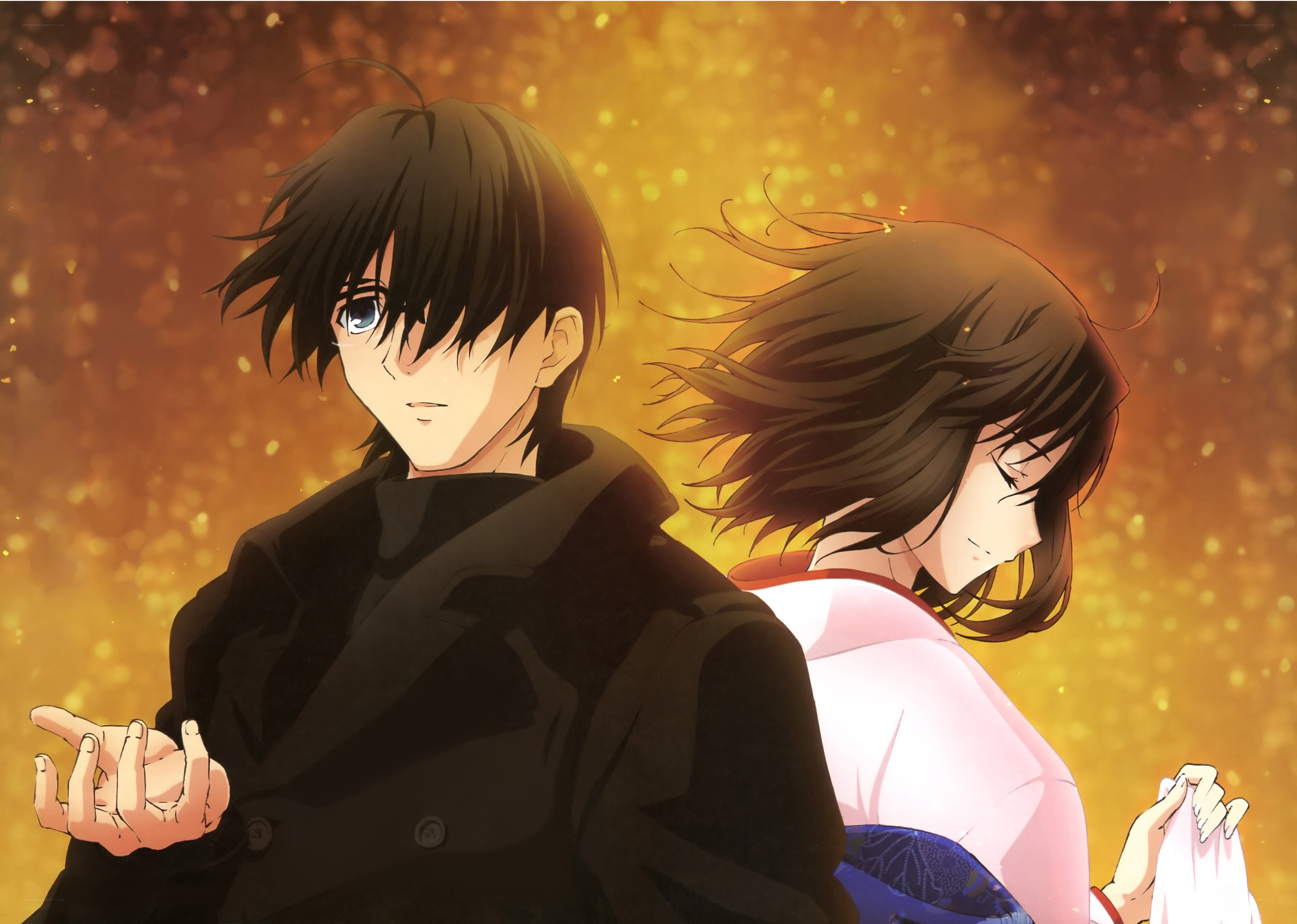 anime couple in golden light
