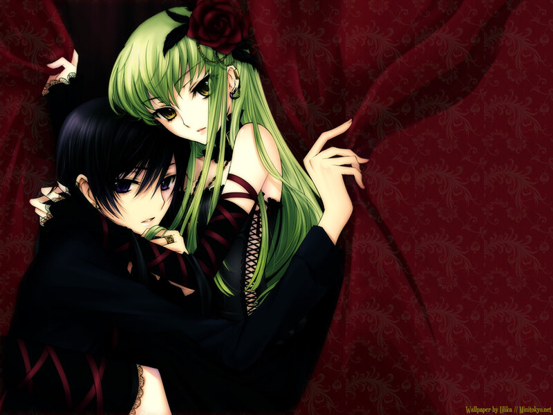 anime couple in gothic attire