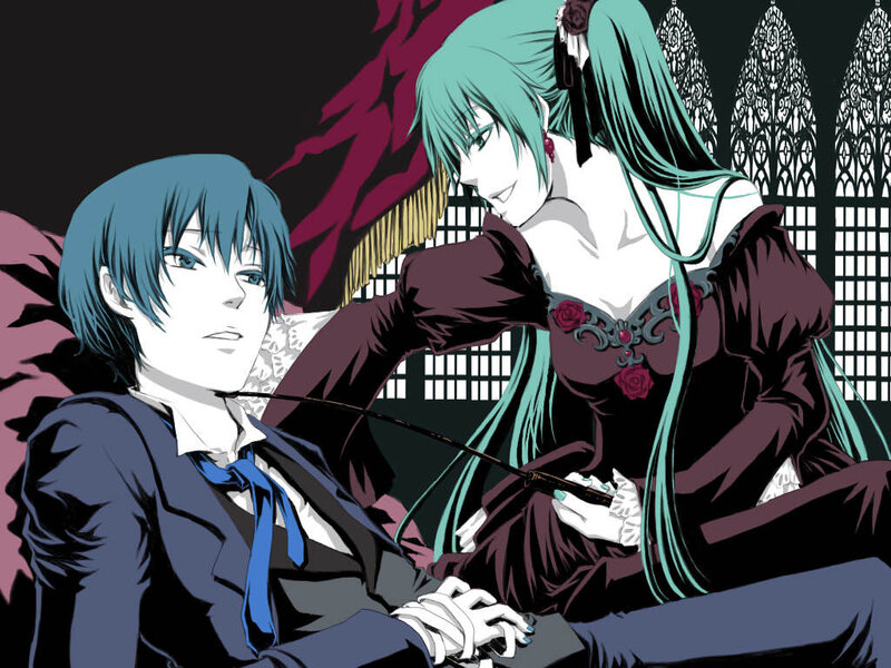Anime couple in gothic setting