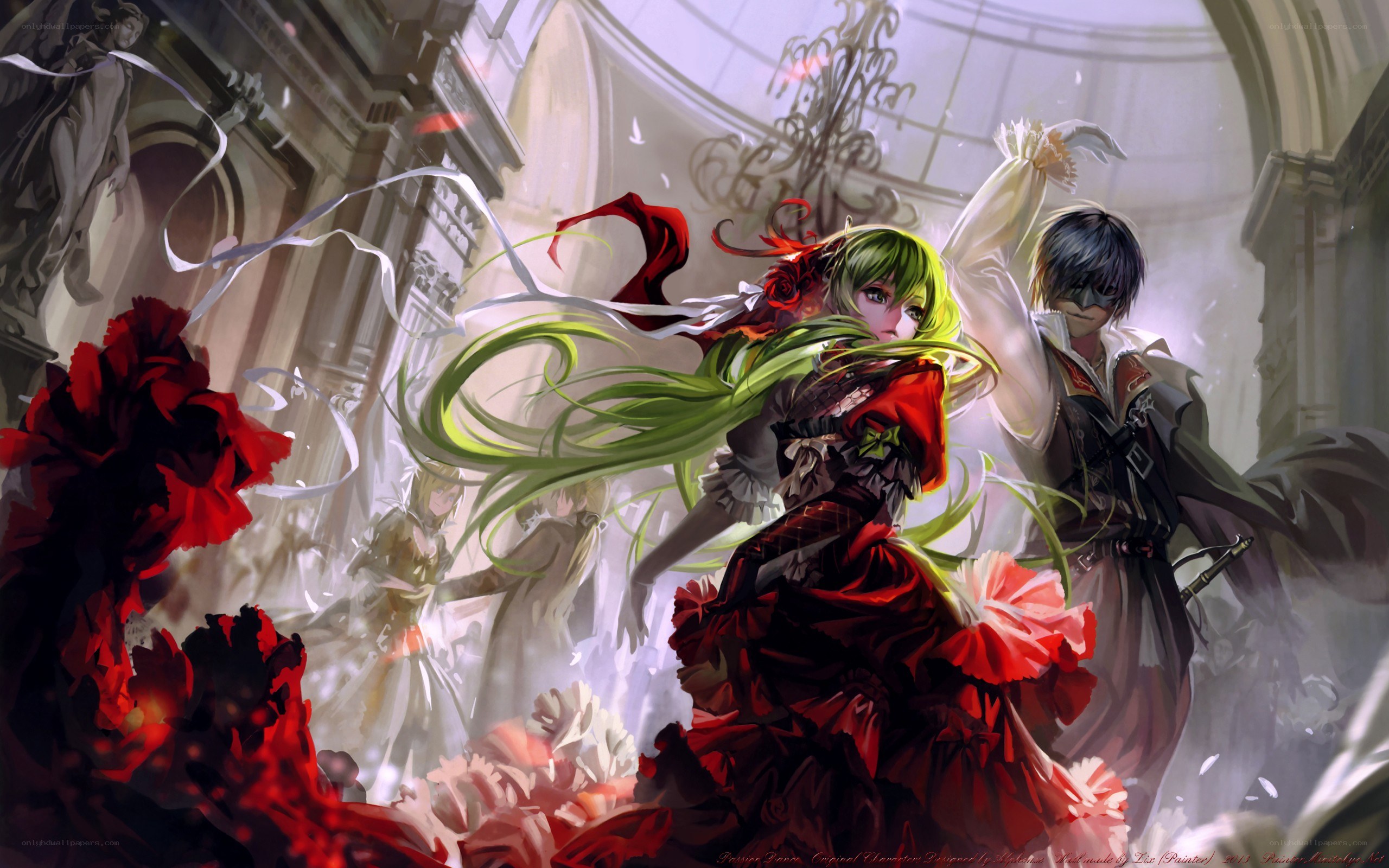 anime couple in grand hall