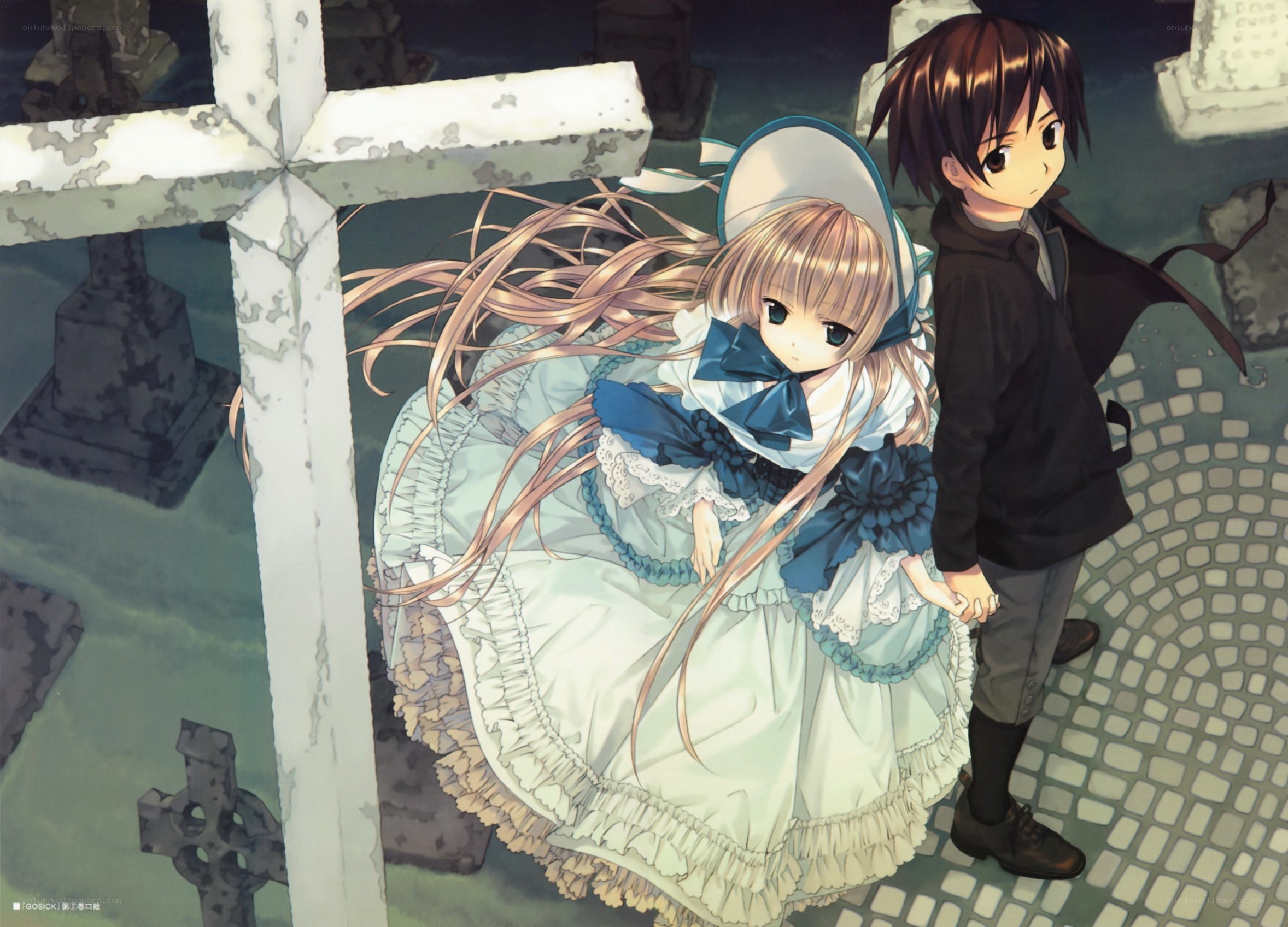 anime couple in graveyard