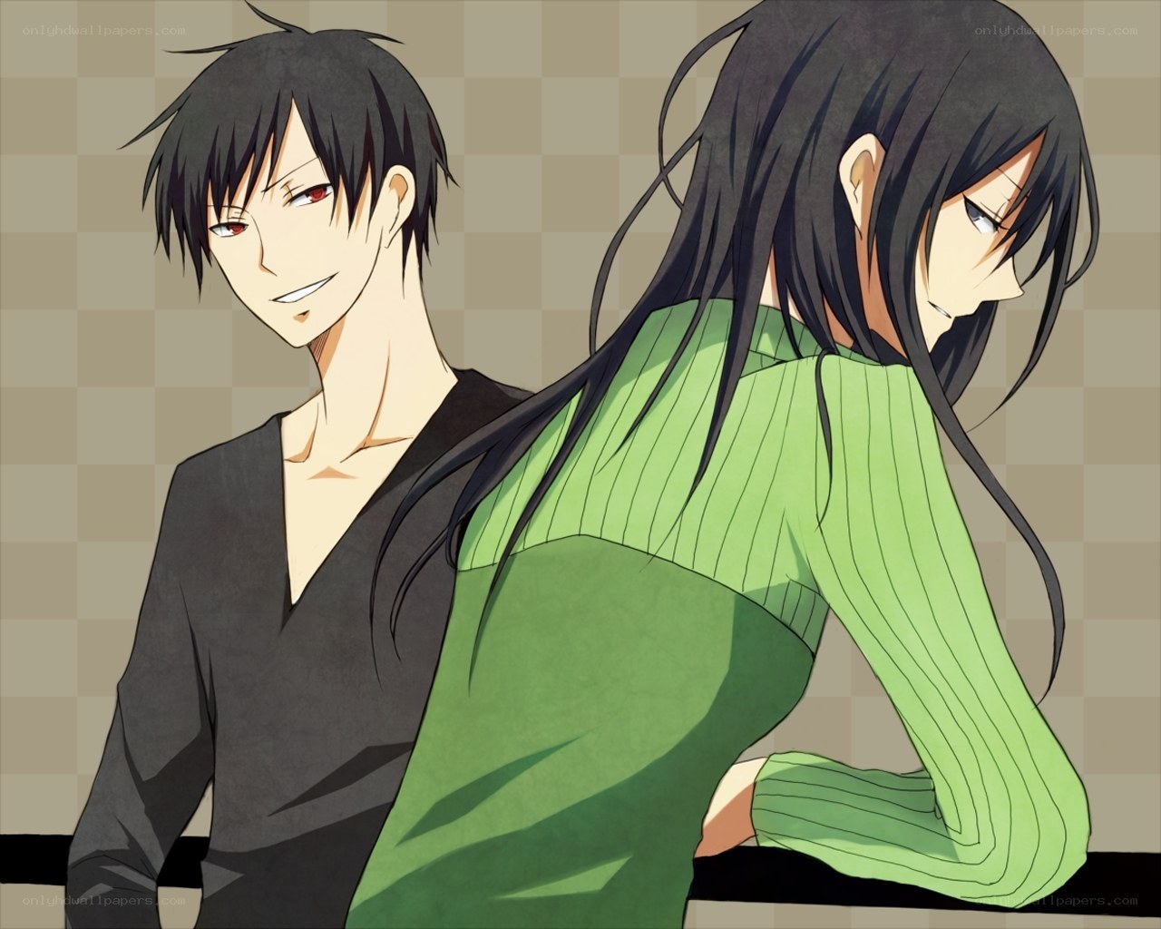 anime couple in green and black