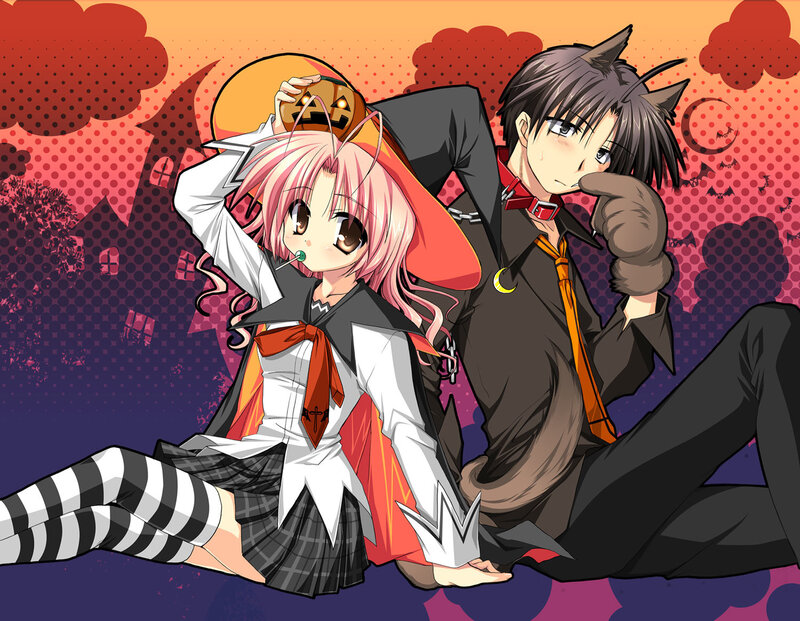 Anime couple in Halloween costumes