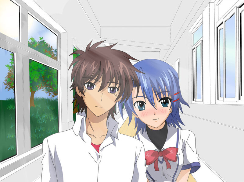 Anime Couple in Hallway