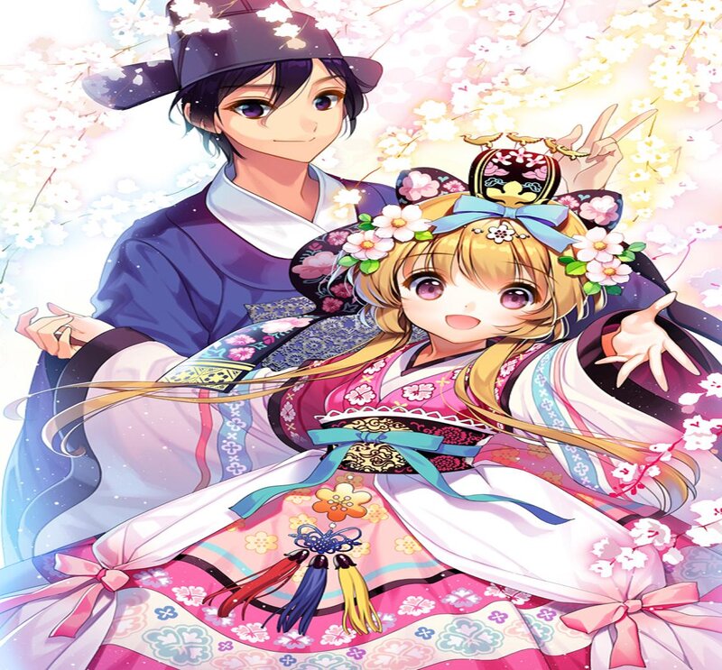 Anime Couple in Hanbok