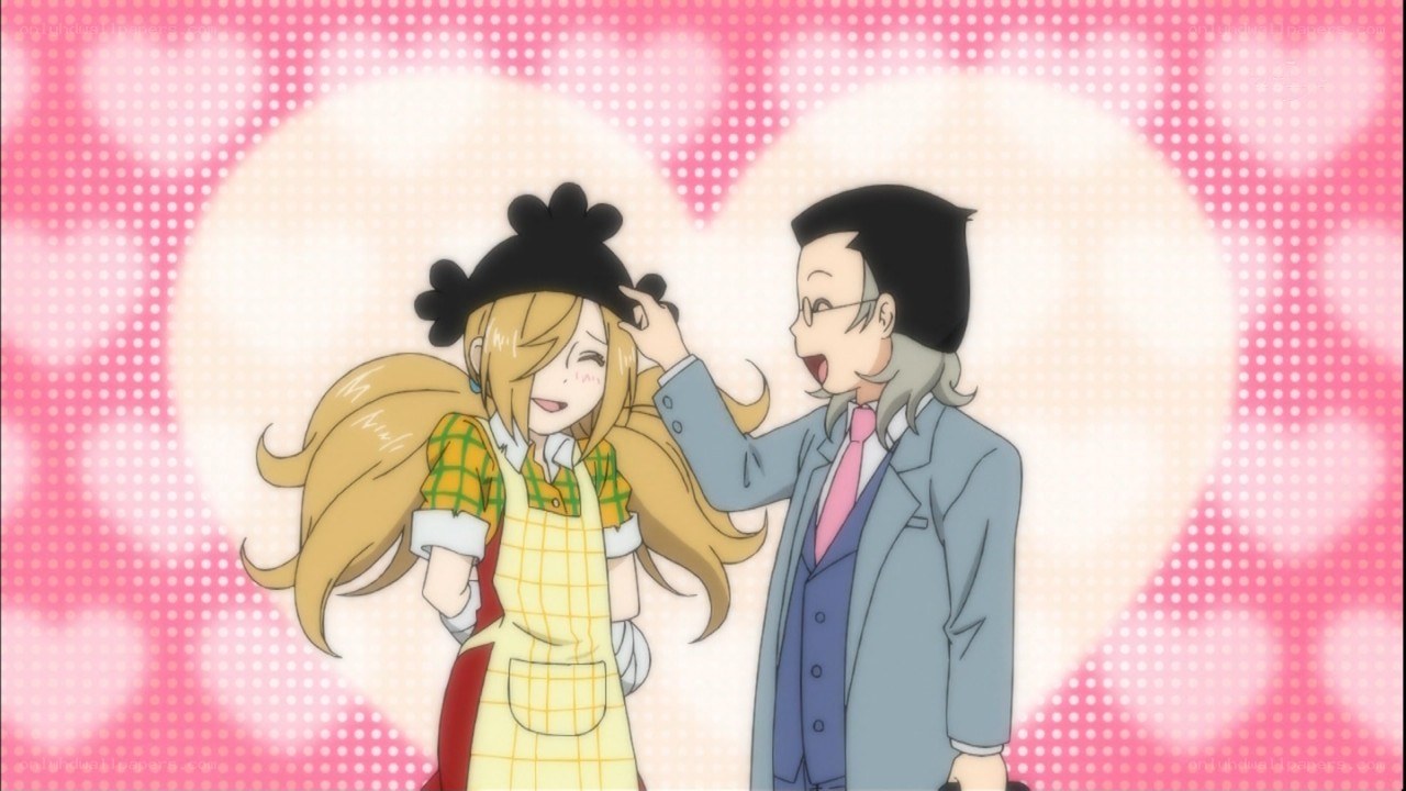 anime couple in heart background