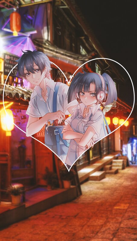 Anime Couple in Heart — Purple, Romantic