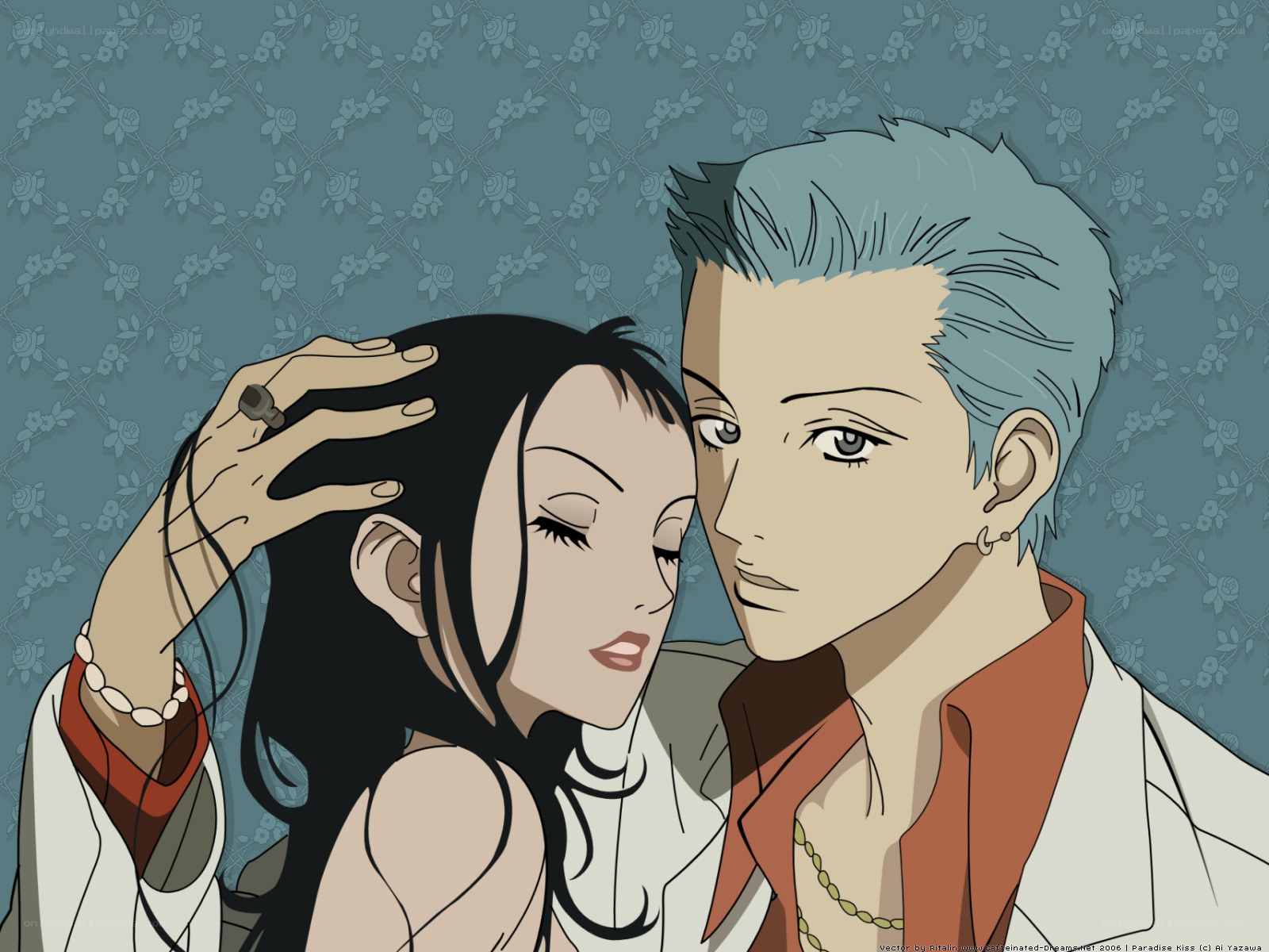 Anime couple in intimate pose