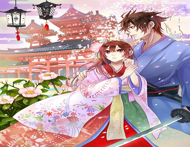 Anime Couple in Kimono — Pink, Serene