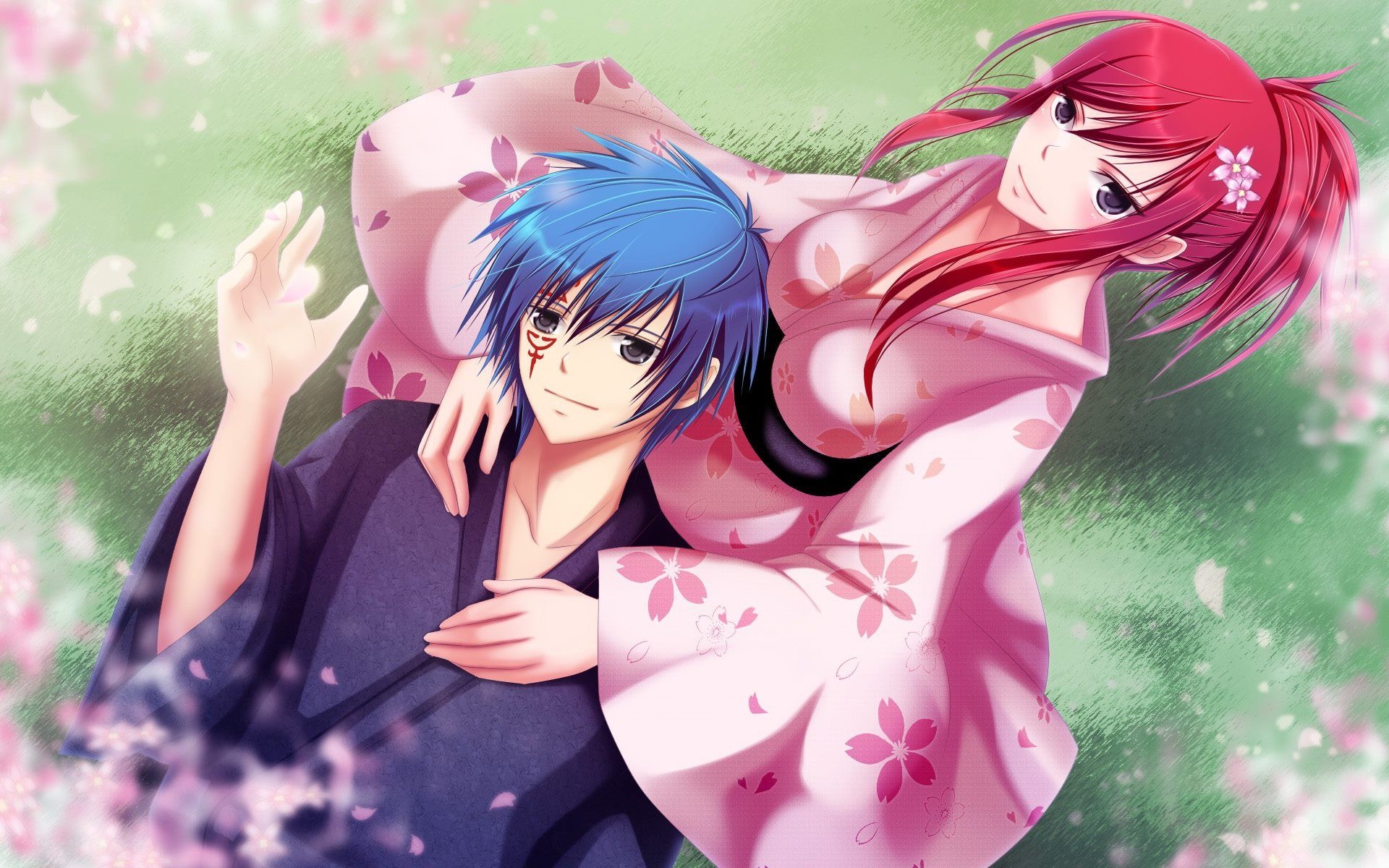 anime couple in kimonos