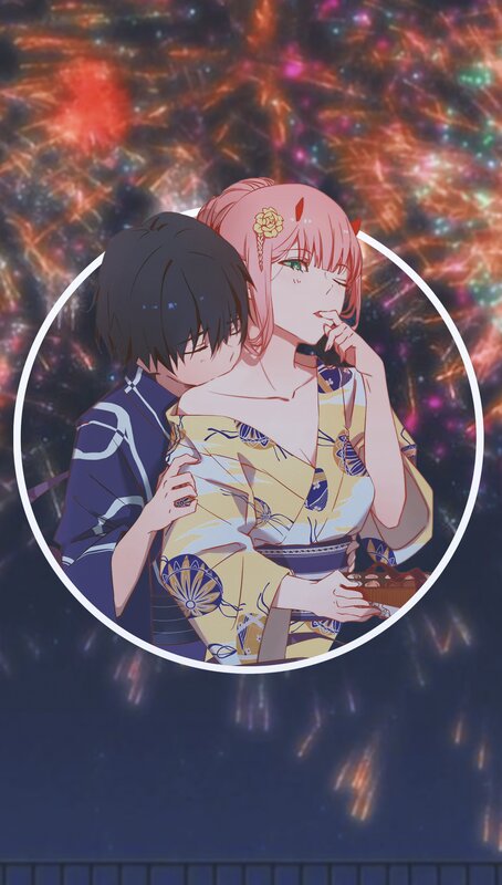Anime Couple in Kimonos — Pink, Romantic