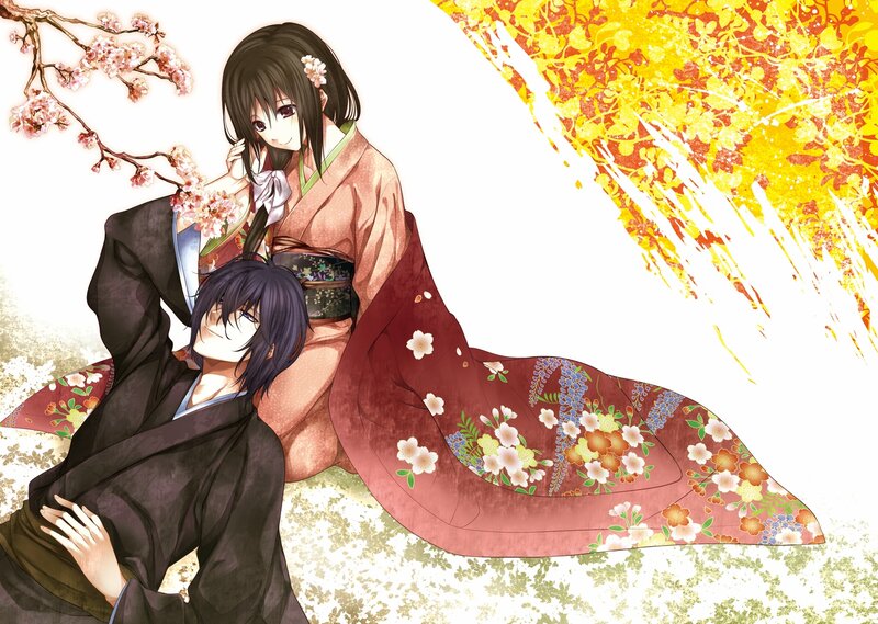 anime couple in kimonos