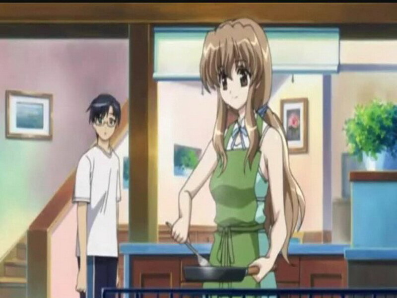 Anime couple in kitchen