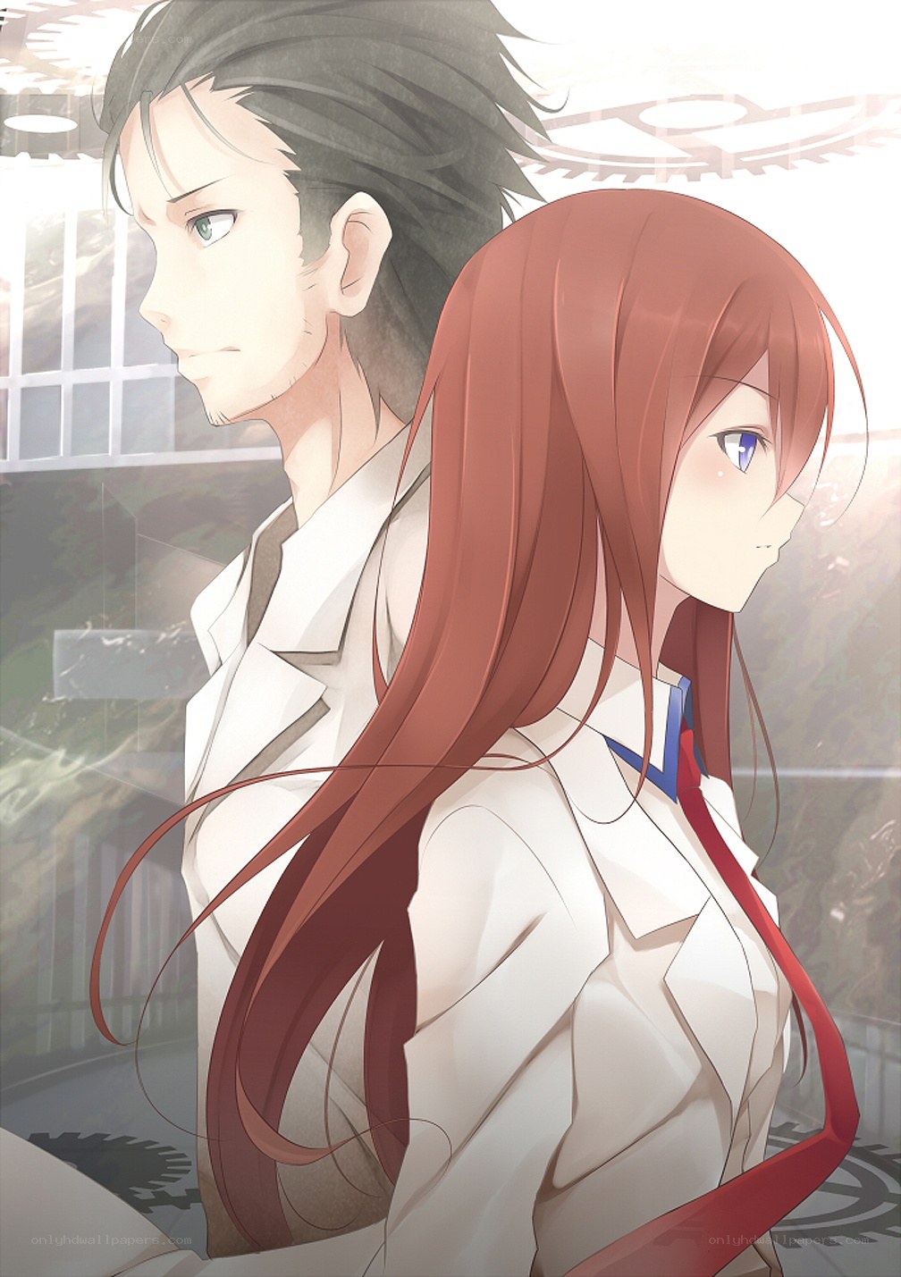 anime couple in lab coats