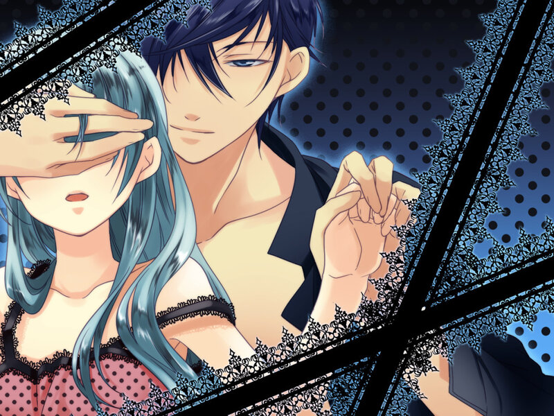 anime couple in lace frame