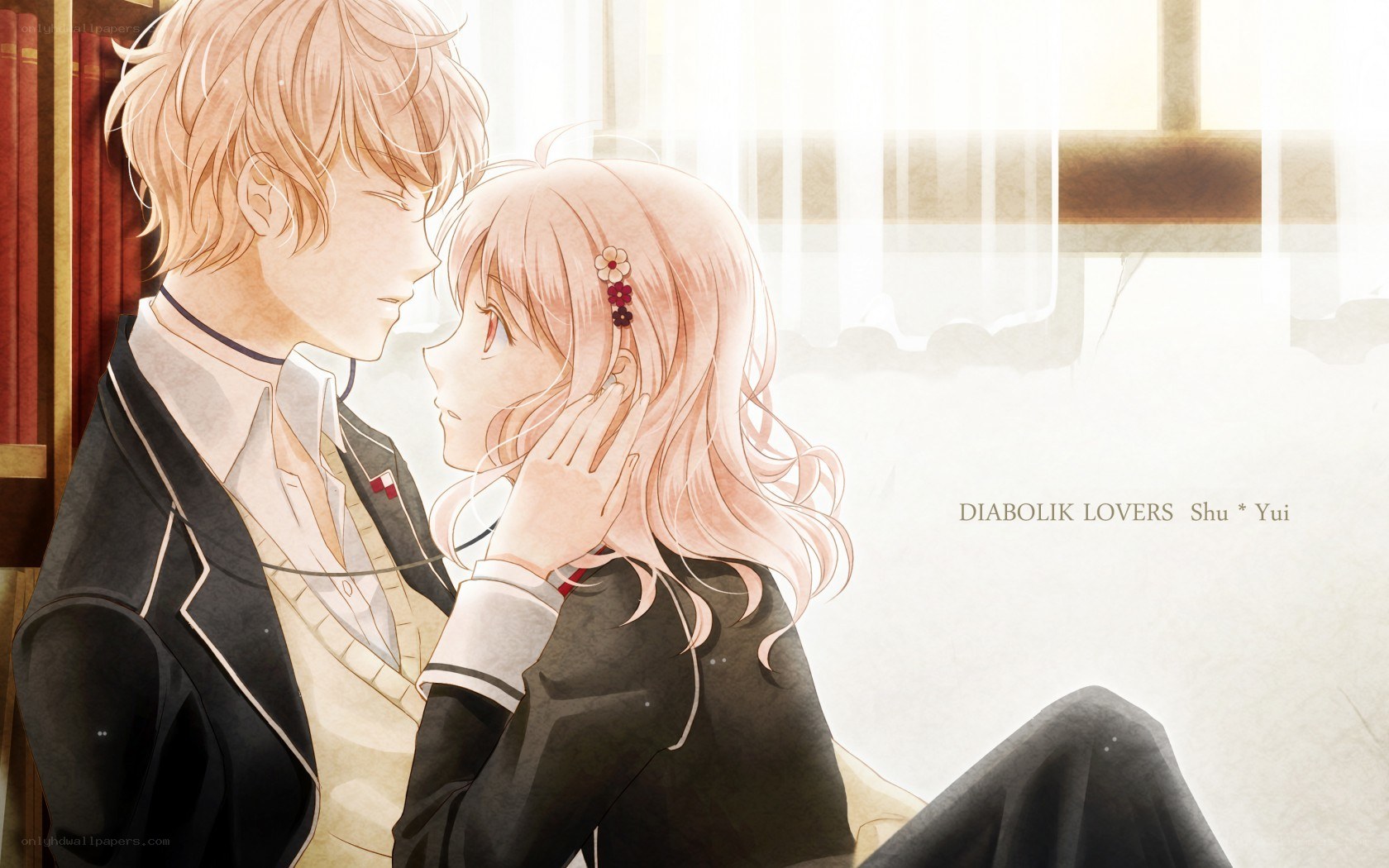 anime couple in library