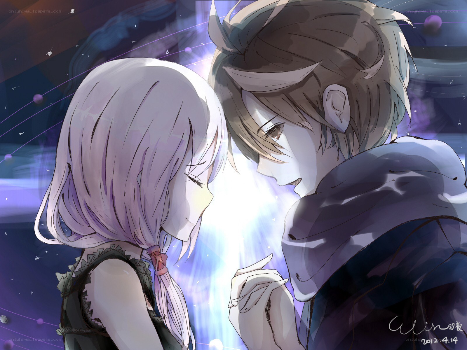 anime couple in light