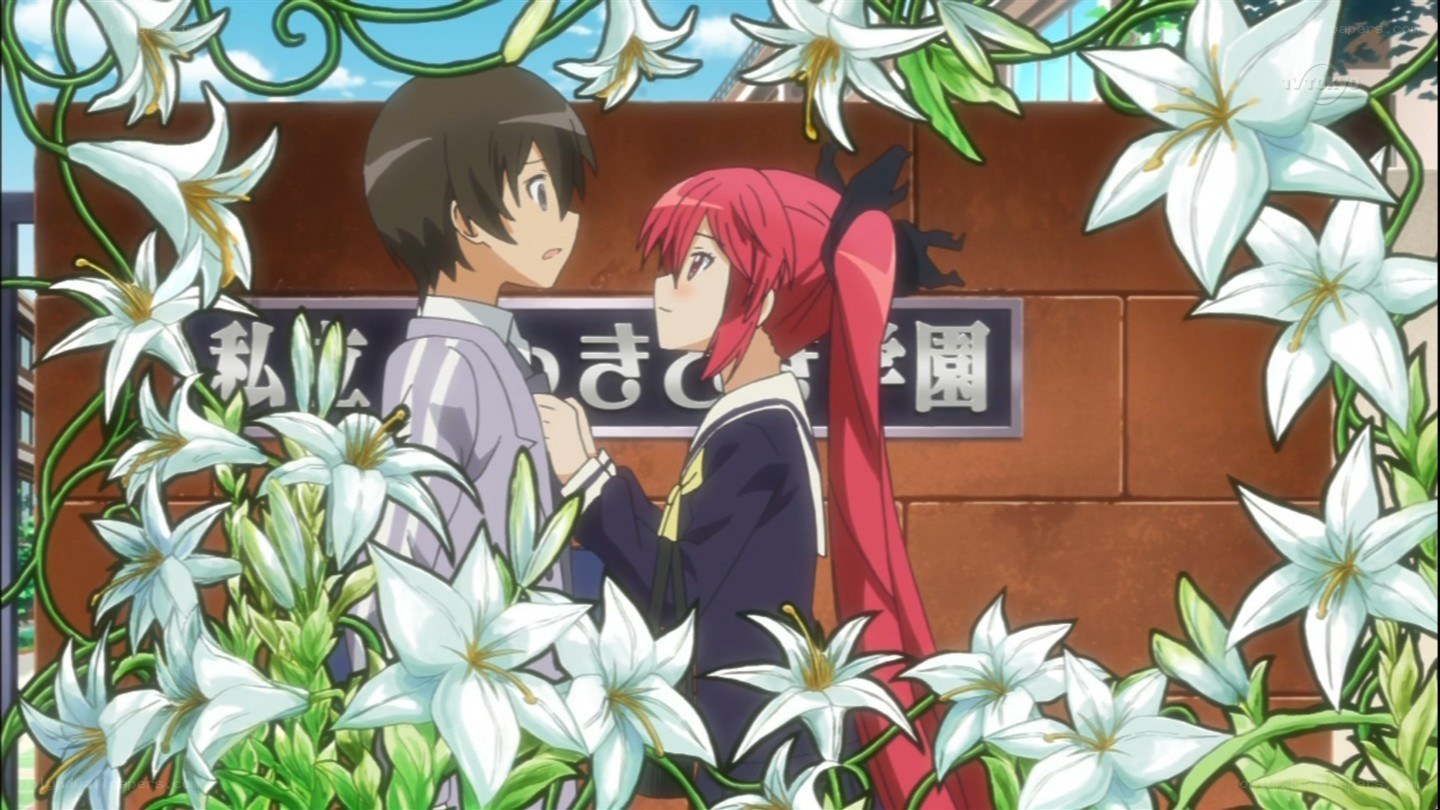 Anime couple in lily garden