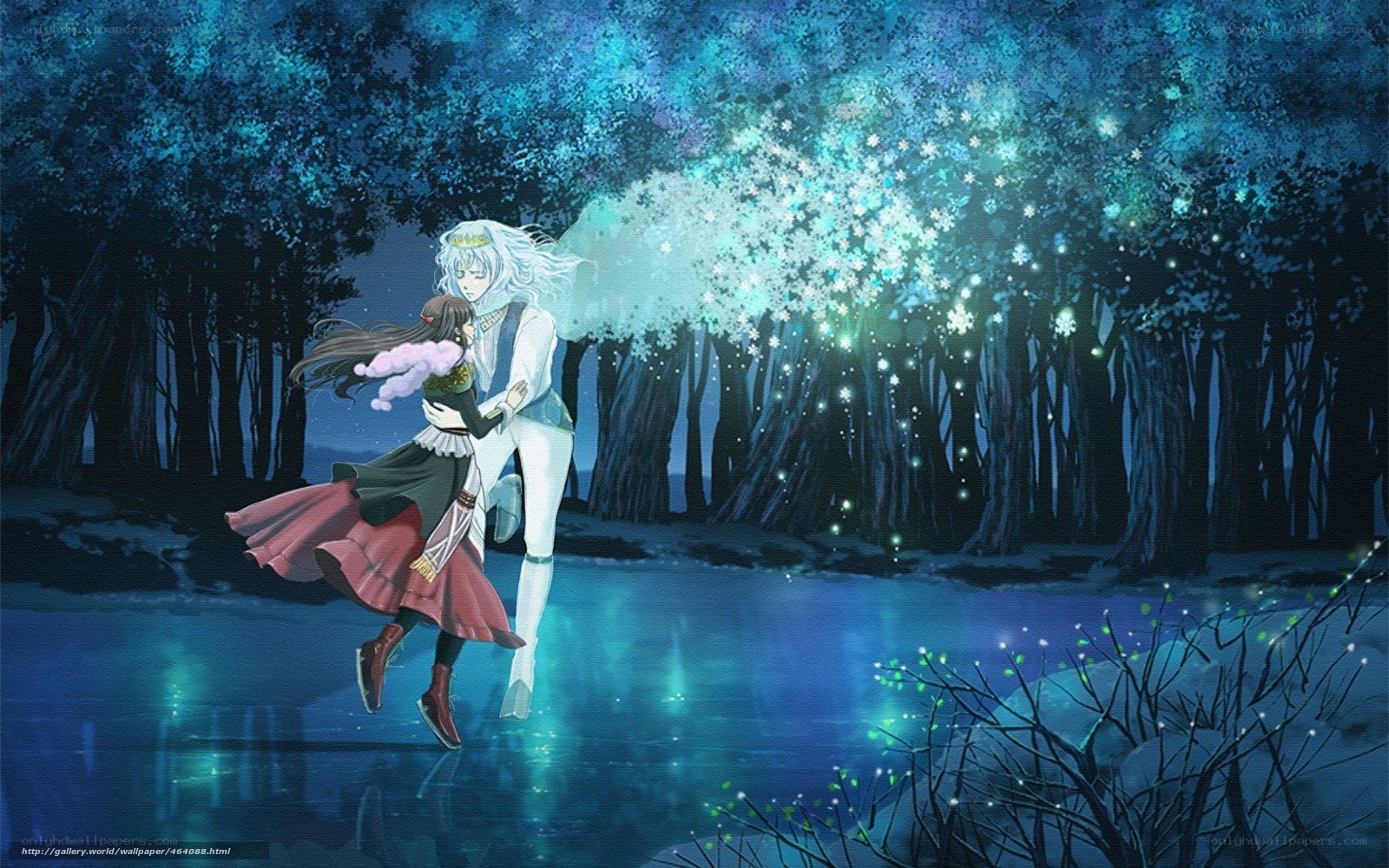 Anime couple in magical forest