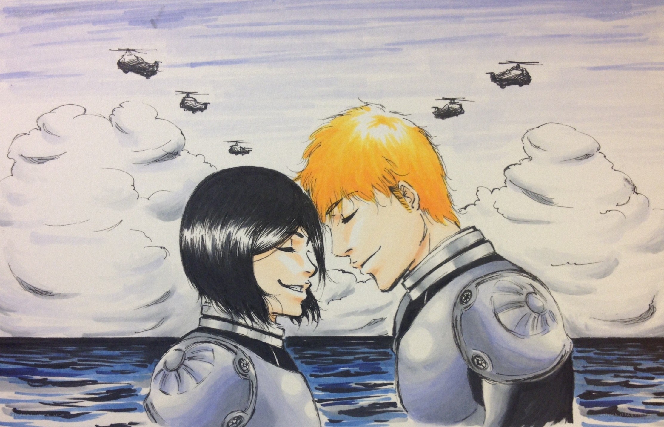 anime couple in military gear