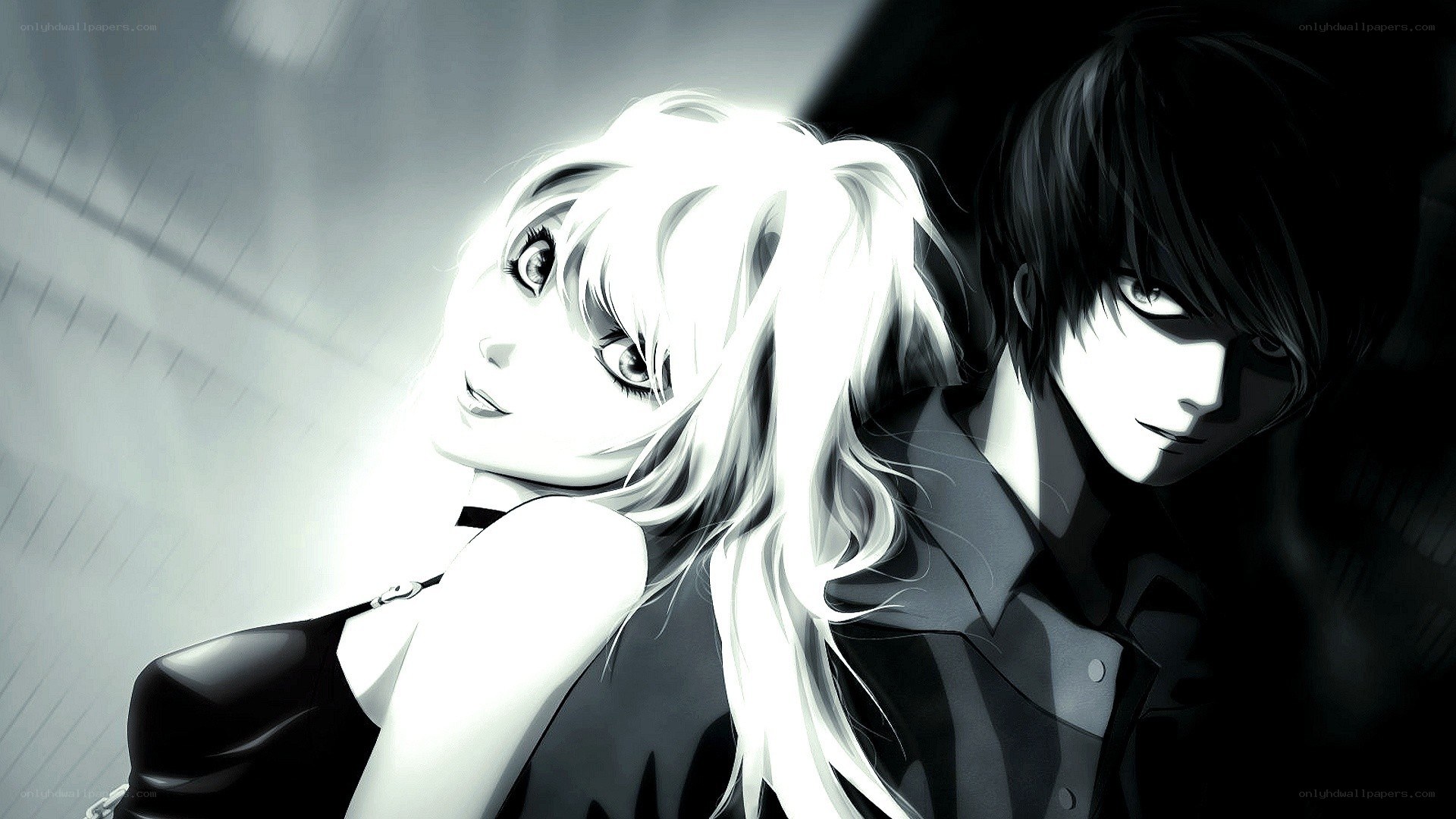 anime couple in monochrome