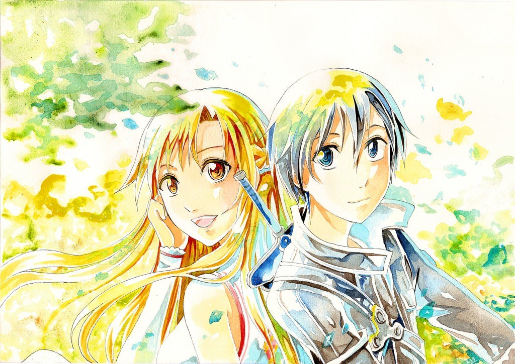 anime couple in nature