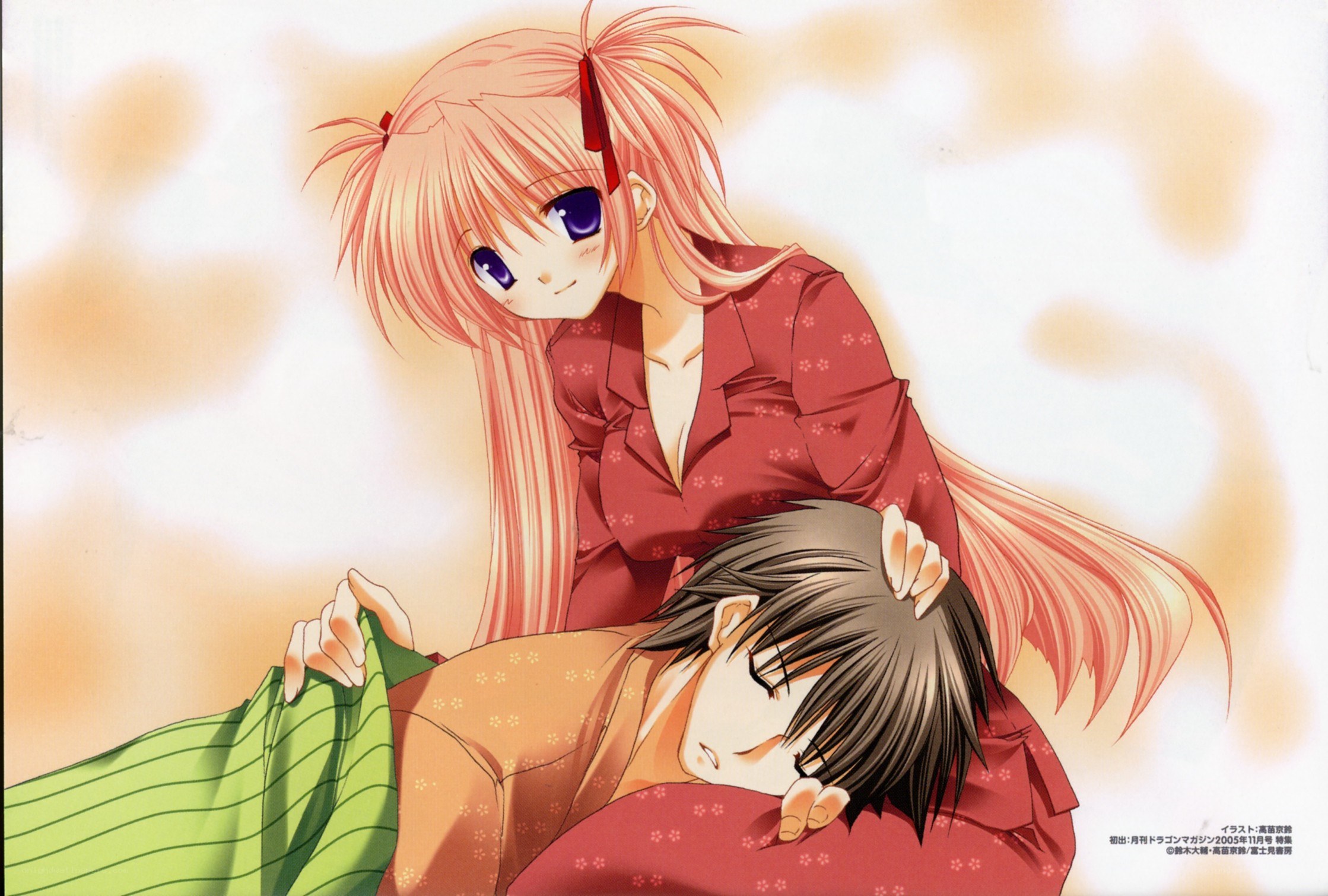 Anime couple in pajamas