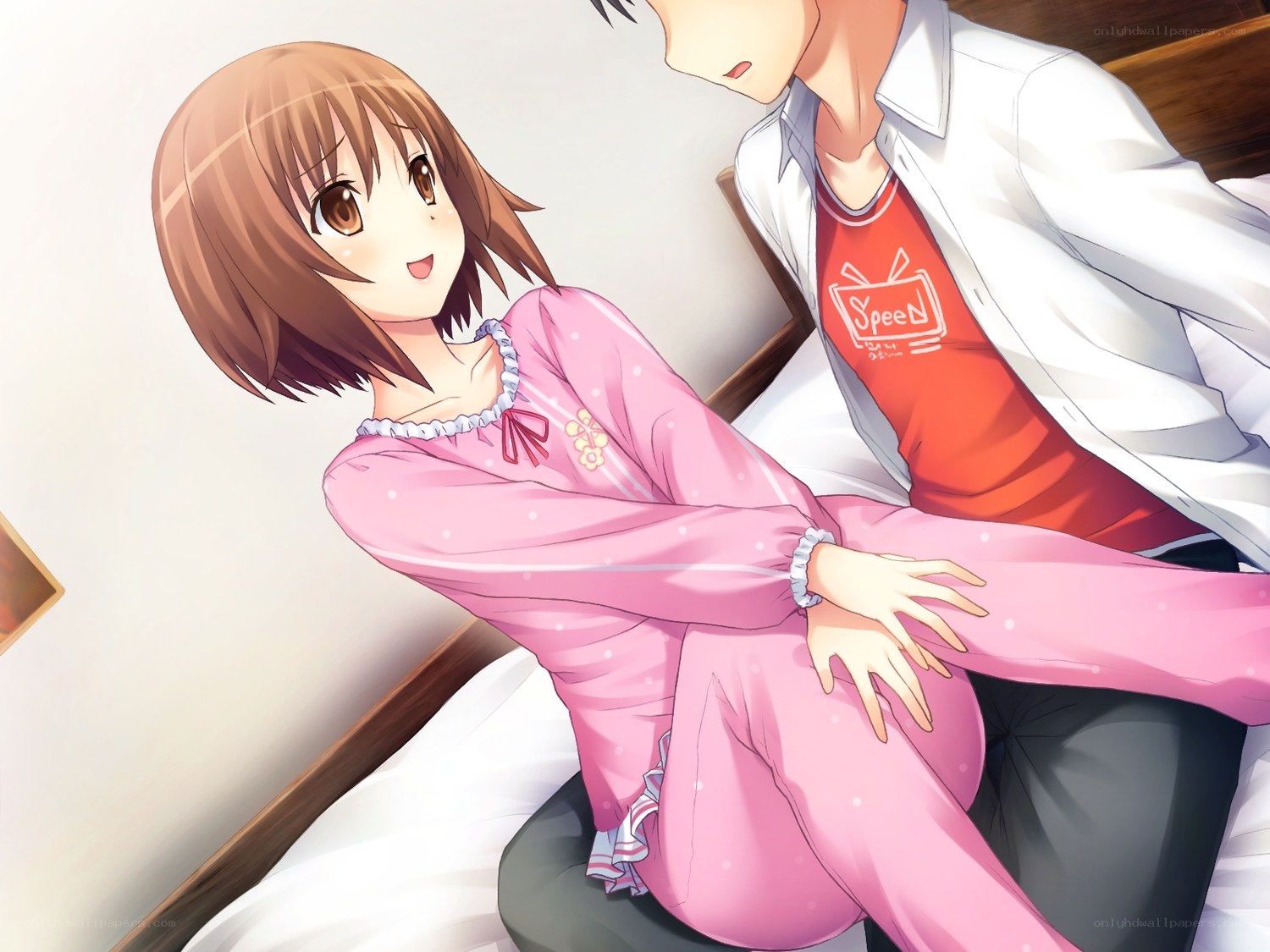 anime couple in pajamas