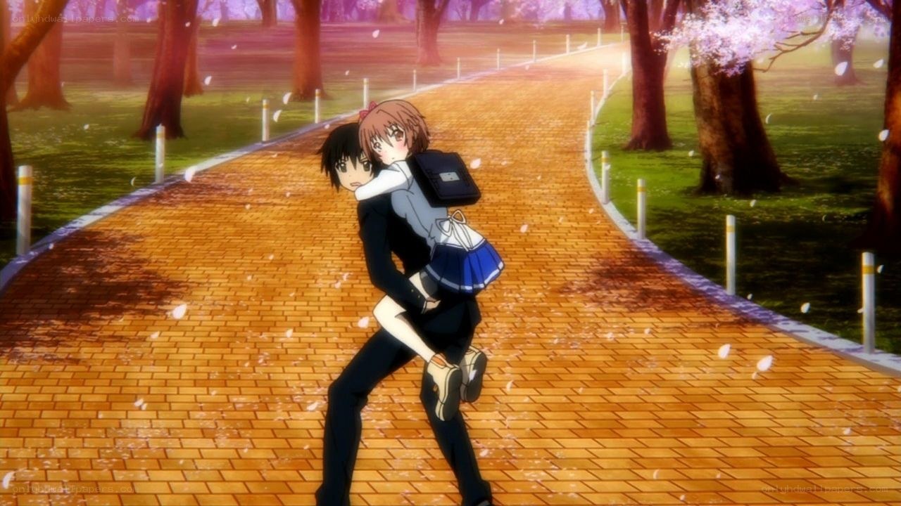 anime couple in park