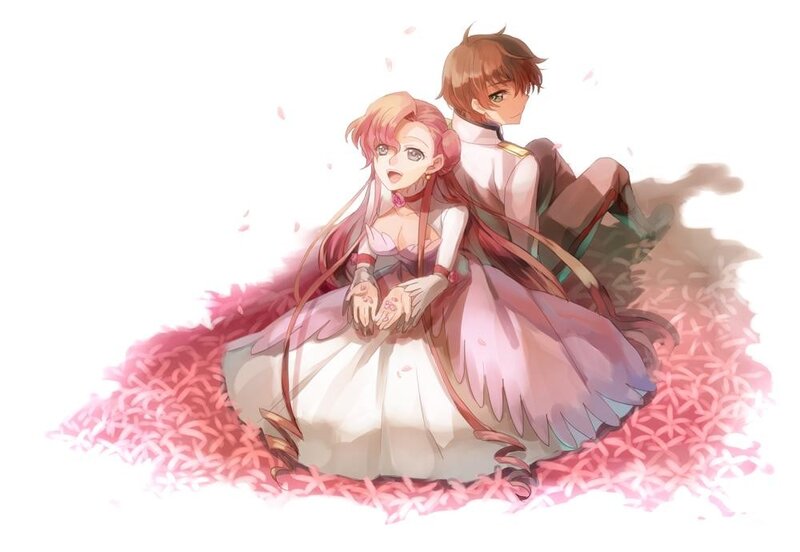 Anime couple in pink dress