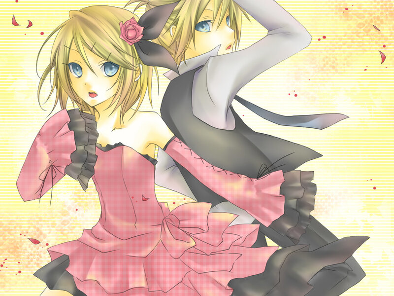 Anime couple in pink dresses