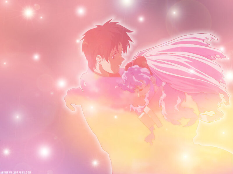 anime couple in pink light
