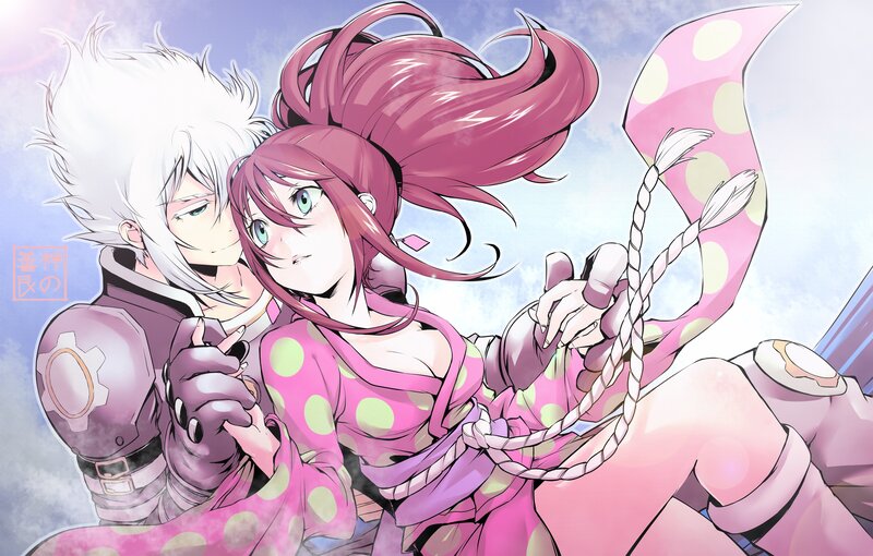Anime couple in pink outfits