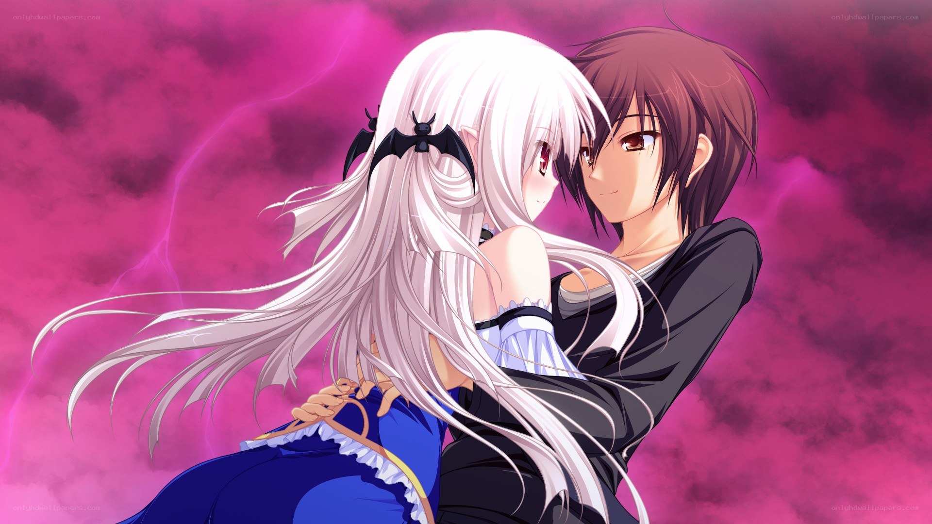 anime couple in pink storm