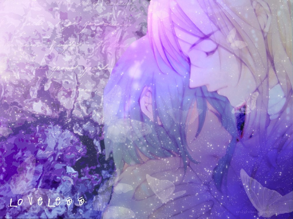 anime couple in purple light