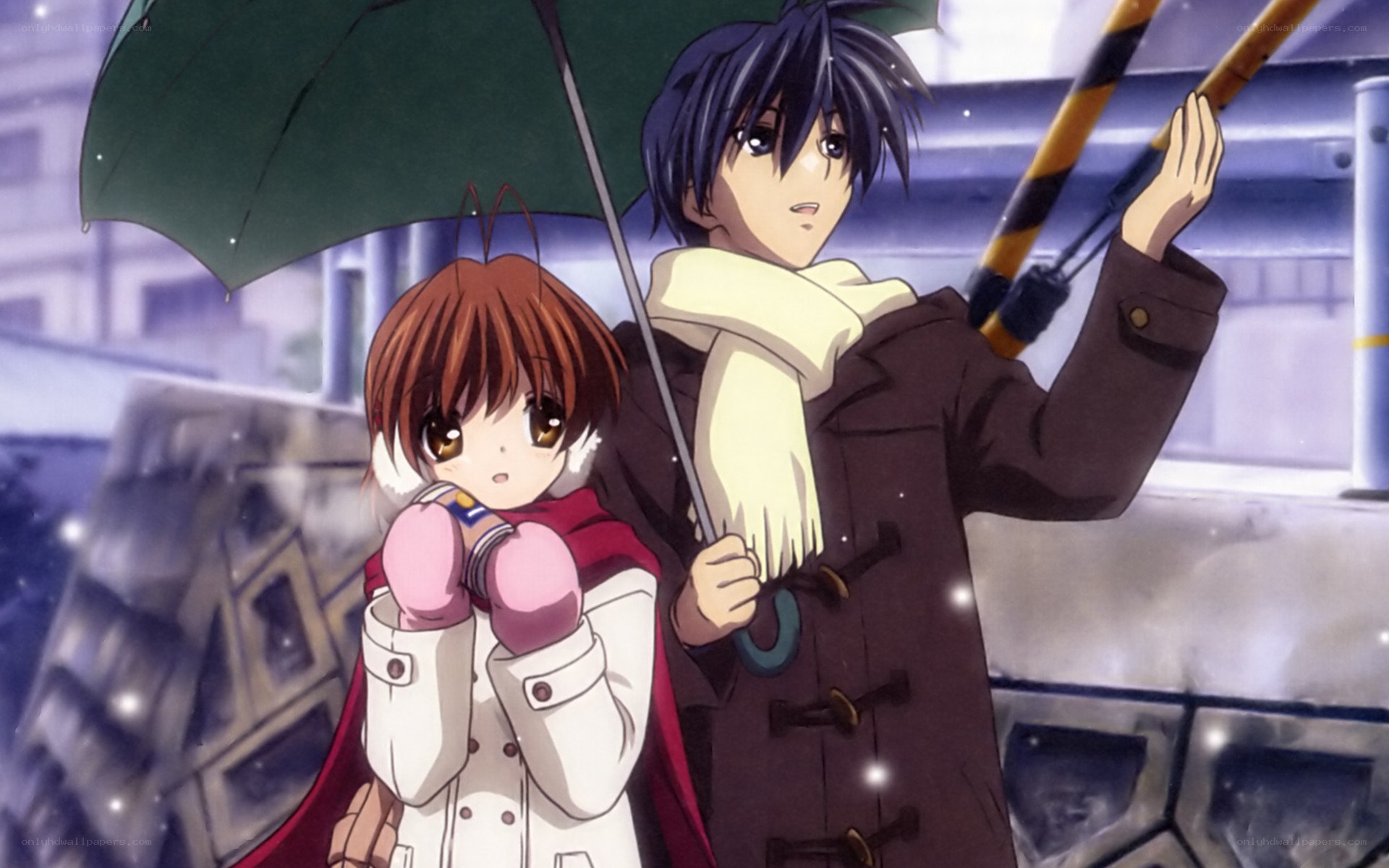 anime couple in rain