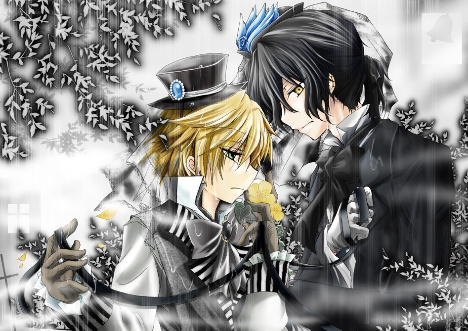 anime couple in rain