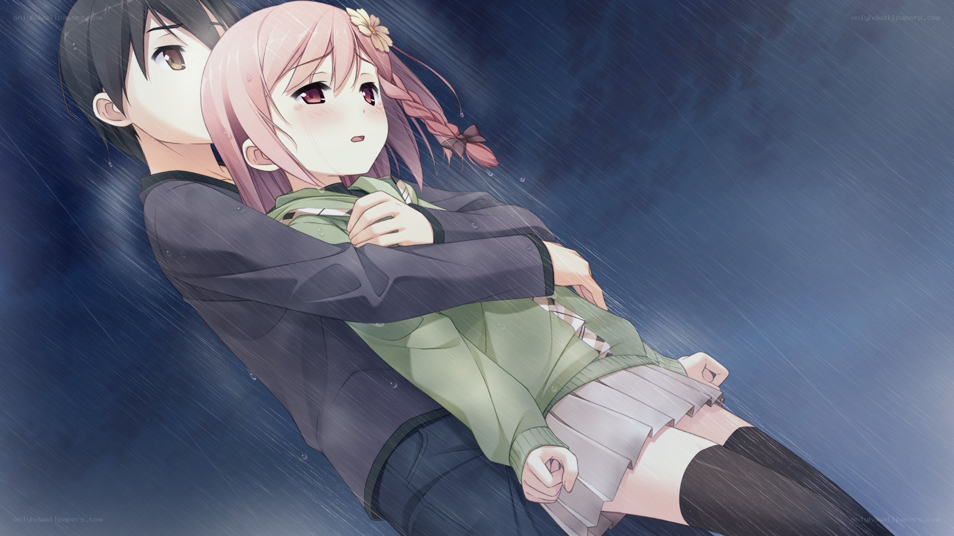 anime couple in rain