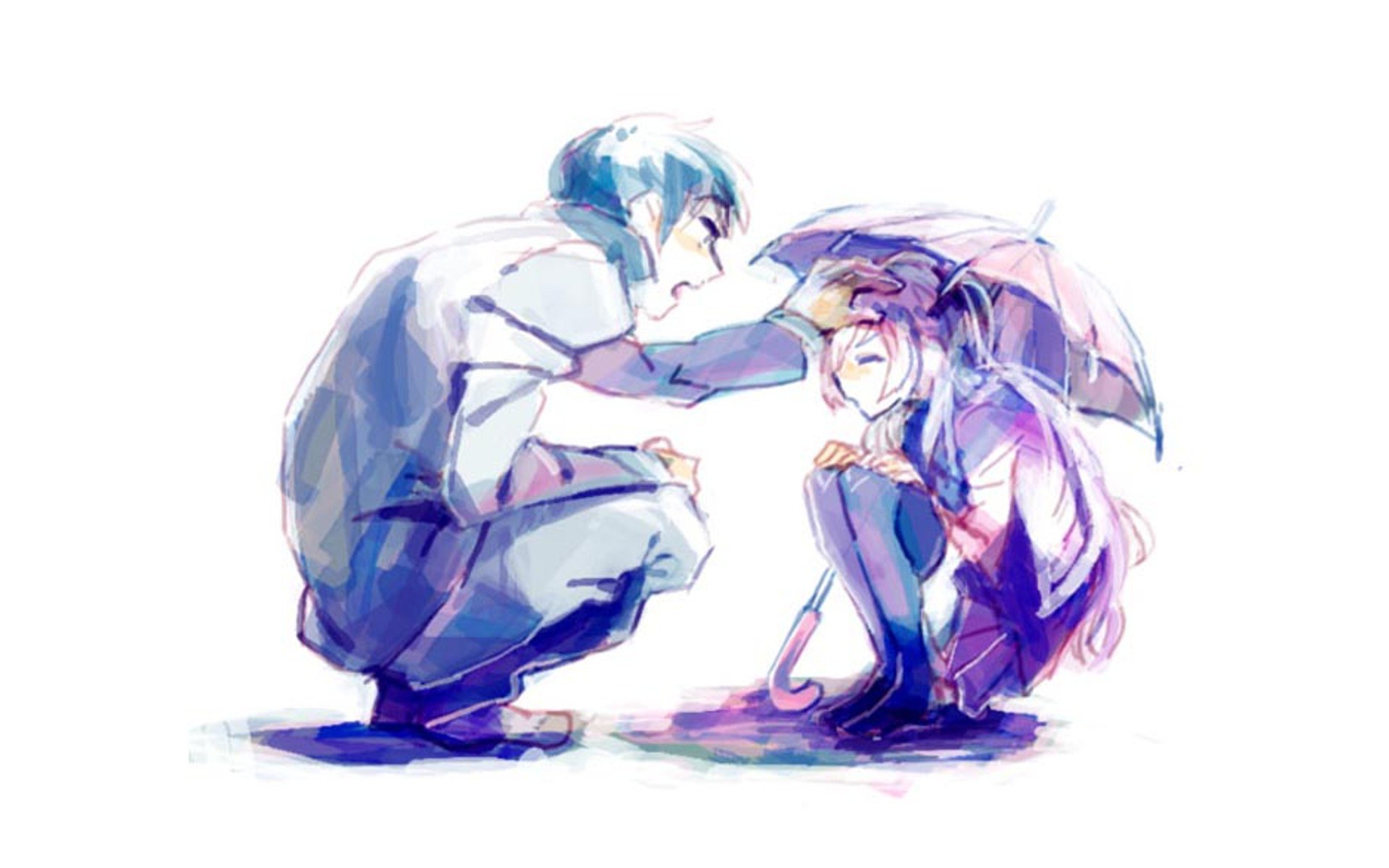 anime couple in rain