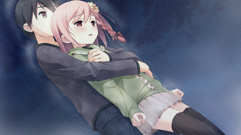 Anime Couple in Rain — Blue, Dramatic, Night, Hug
