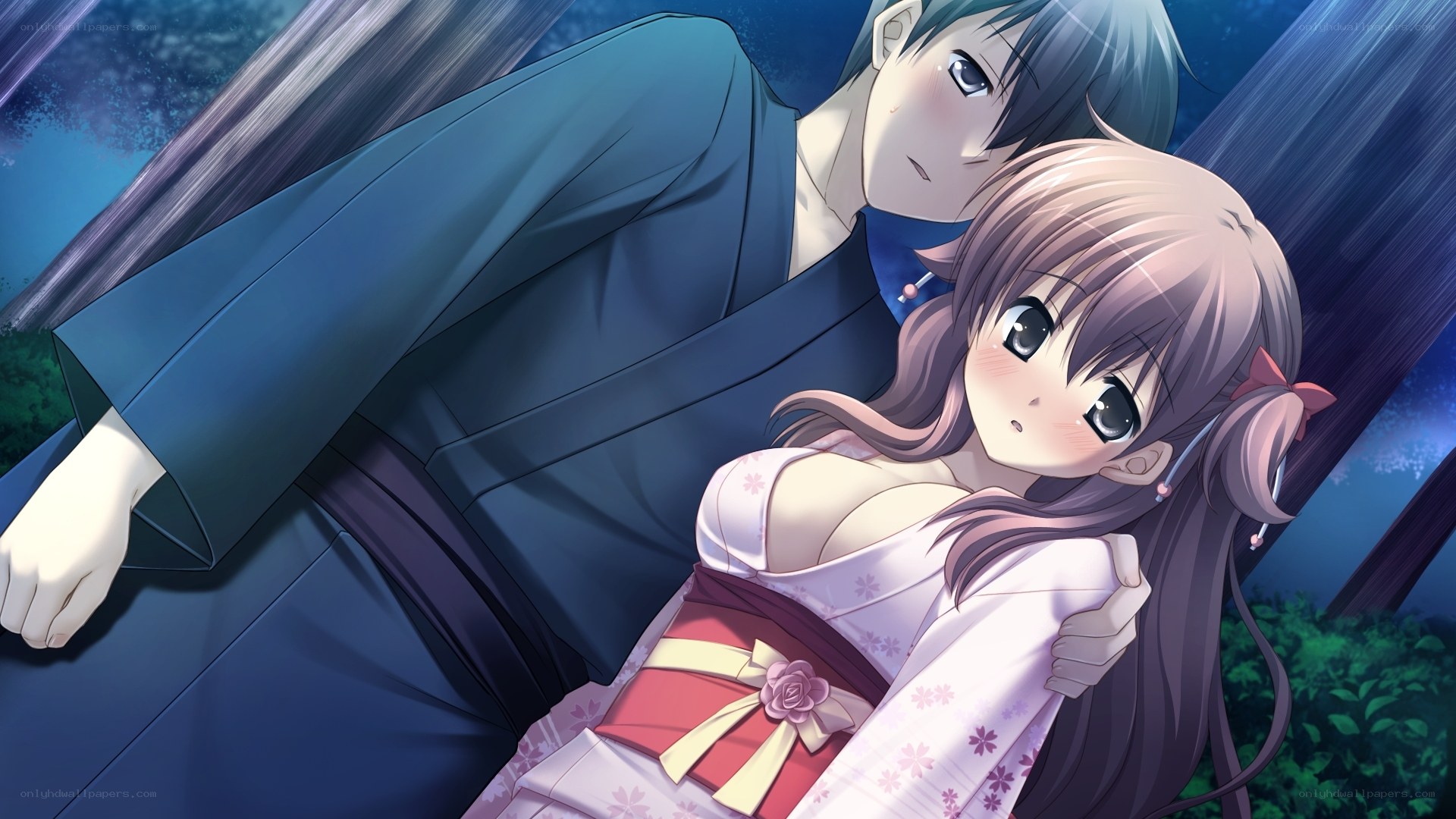anime couple in rain