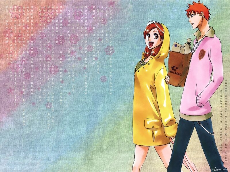Anime couple in raincoats