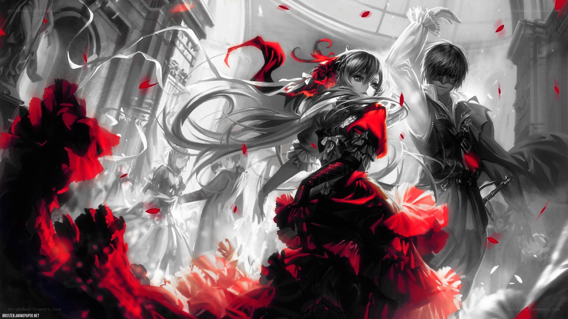 anime couple in red and black