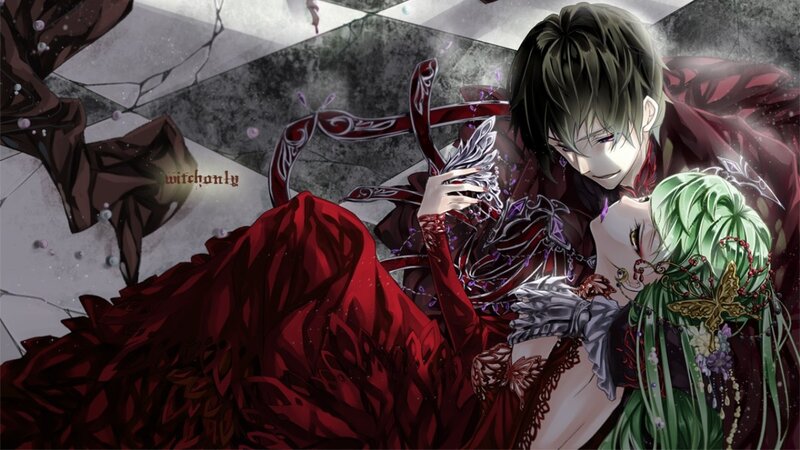 Anime couple in red and green