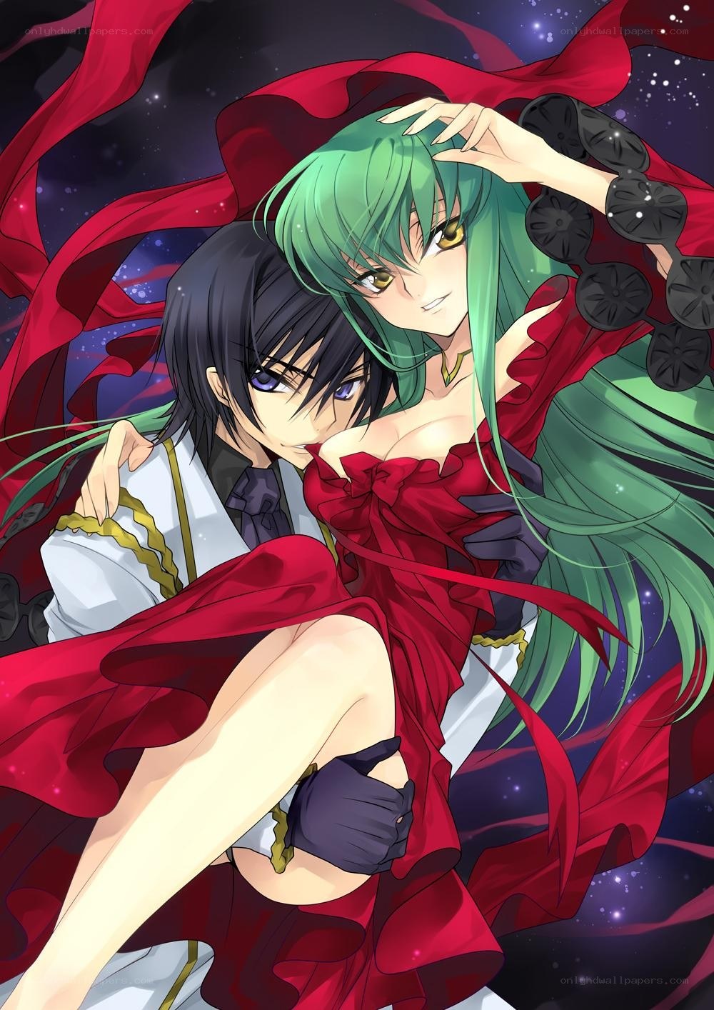 anime couple in red dress