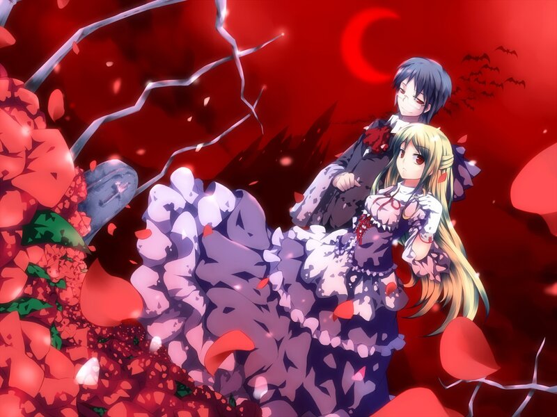 Anime couple in red garden