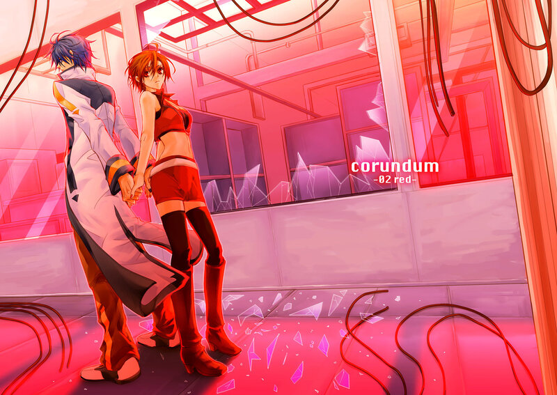 Anime couple in red-lit room