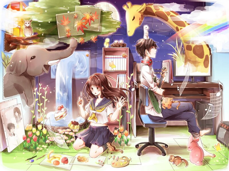 Anime Couple in Room — Purple
