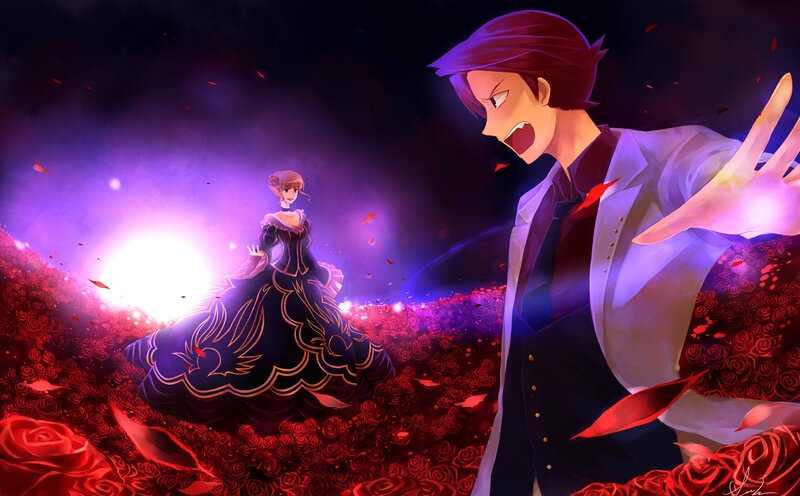 Anime couple in rose field