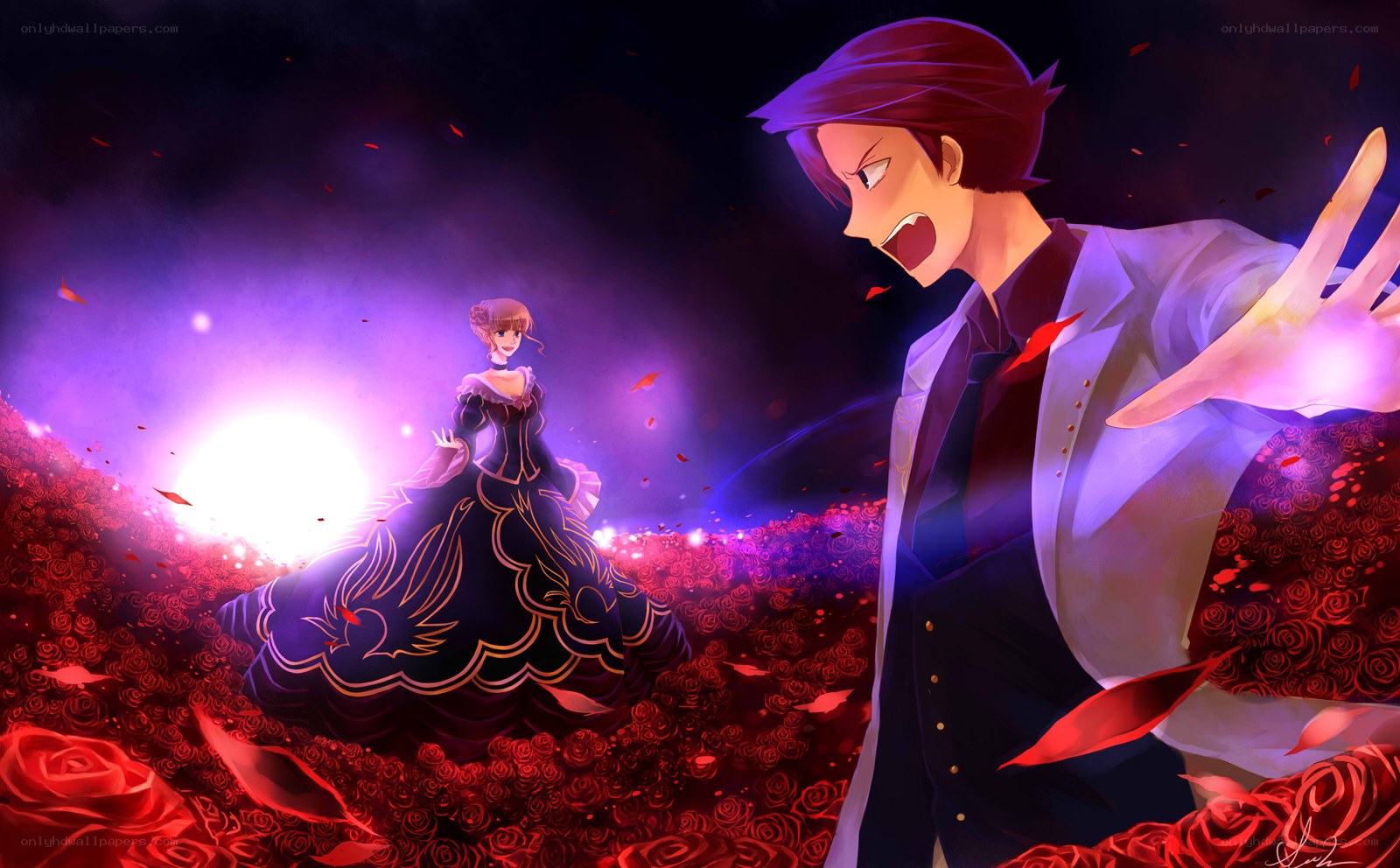Anime couple in rose field